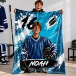 Personalized Graffiti Oil Painting Style Photo Soft Throw Blanket with Name Ice Hockey Club Birthday Gift for Ice Hockey Player Lover 1