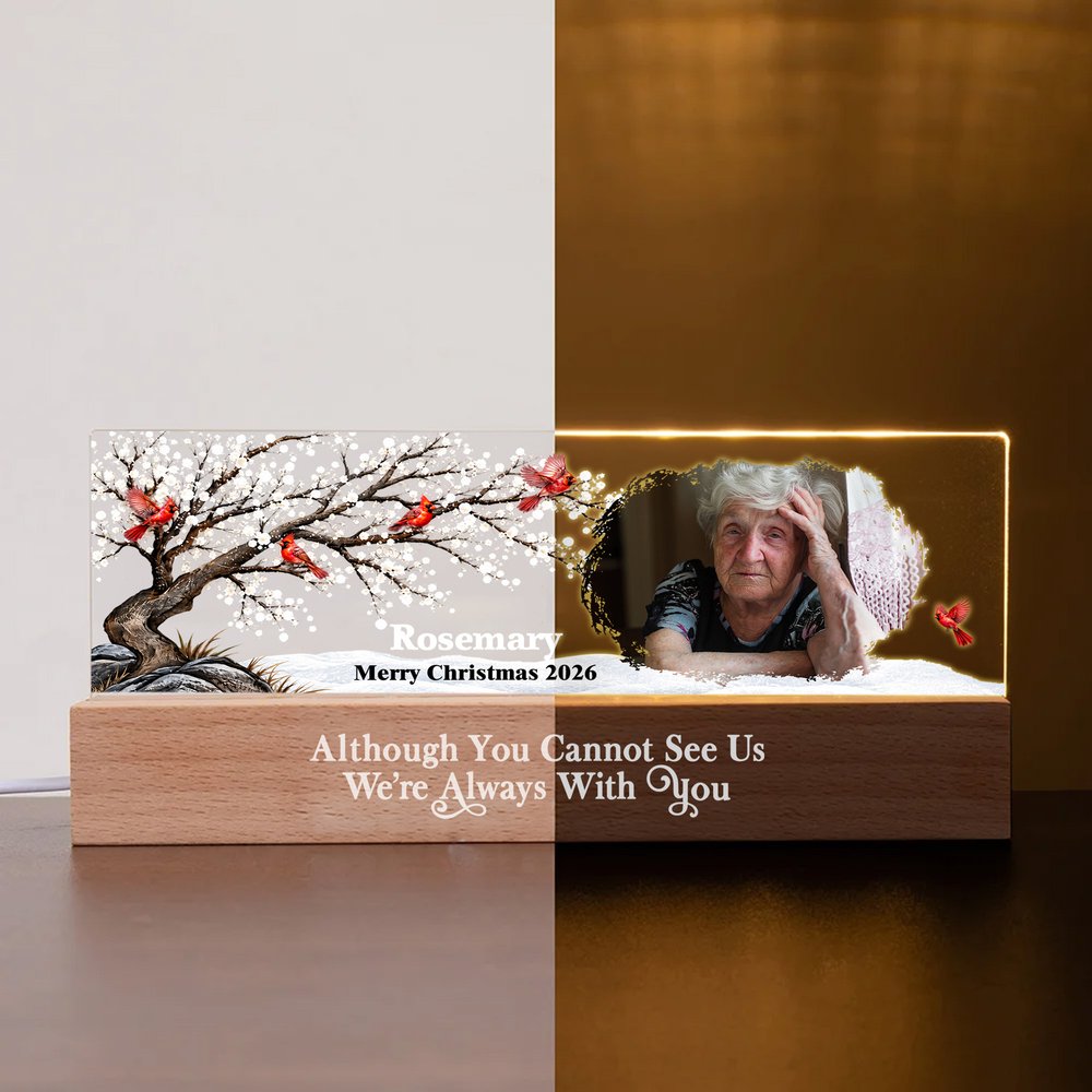 Personalized Cardinal Bird Photo Acrylic LED Night Light with Name Year and Wooden Base Room Decor Memorial Sympathy Gift for Loss of Family 6