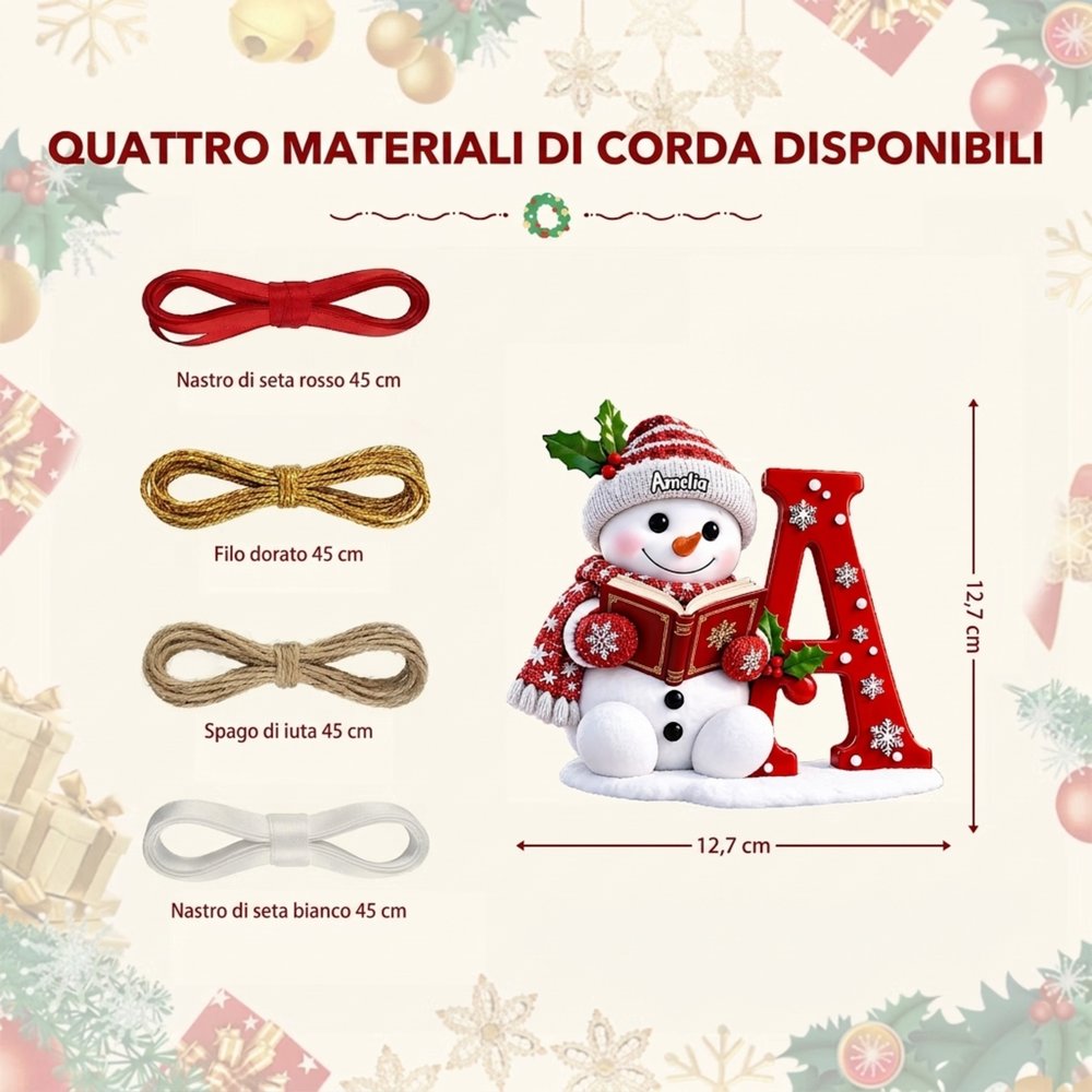 Ornamento natalizio in acrilico personalizzato a forma di pupazzo di neve con nome e lettera, da appendere all'albero - Regalo di Natale per bambini 9