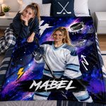 Personalized Graffiti Oil Painting Style Photo Soft Throw Blanket with Name Ice Hockey Club Birthday Gift for Ice Hockey Player Lover 2