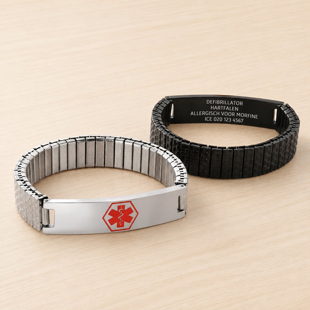 Gepersonaliseerde medische ID armband - elastische SOS alarm armband met gravering cadeau voor mensen met diabetes, allergieën of epilepsie 3