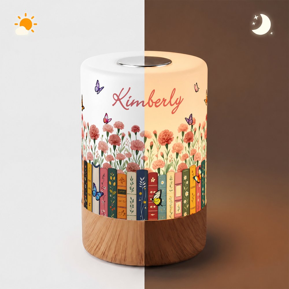 Personalized Birth Flower Books Dimmable Touch LED Night Light with Name and Remote Control Home Decor Birthday Gift for Family Friend Mom 9
