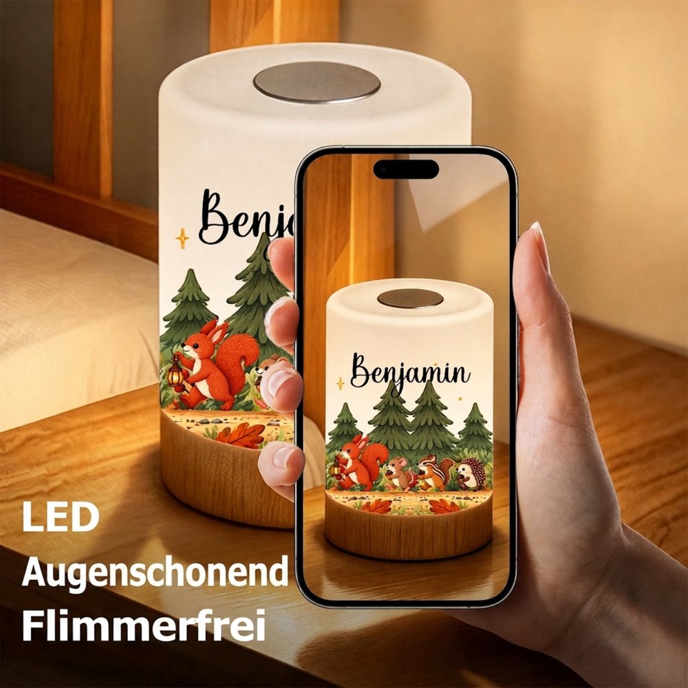 Personalisiertes Nachtlicht mit Waldtier und Namen | mit Hase Reh & Igel | Begleiter durch die Nacht | Geburstags- & Weihnachtsgeschenk für Kinder 6