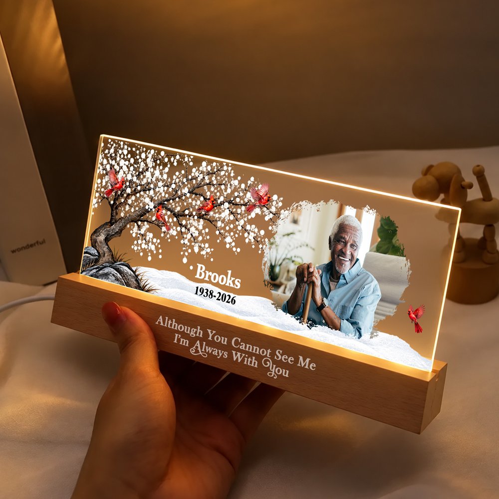 Personalized Cardinal Bird Photo Acrylic LED Night Light with Name Year and Wooden Base Room Decor Memorial Sympathy Gift for Loss of Family 4