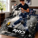 Personalized Graffiti Oil Painting Style Photo Soft Throw Blanket with Name Ice Hockey Club Birthday Gift for Ice Hockey Player Lover 3