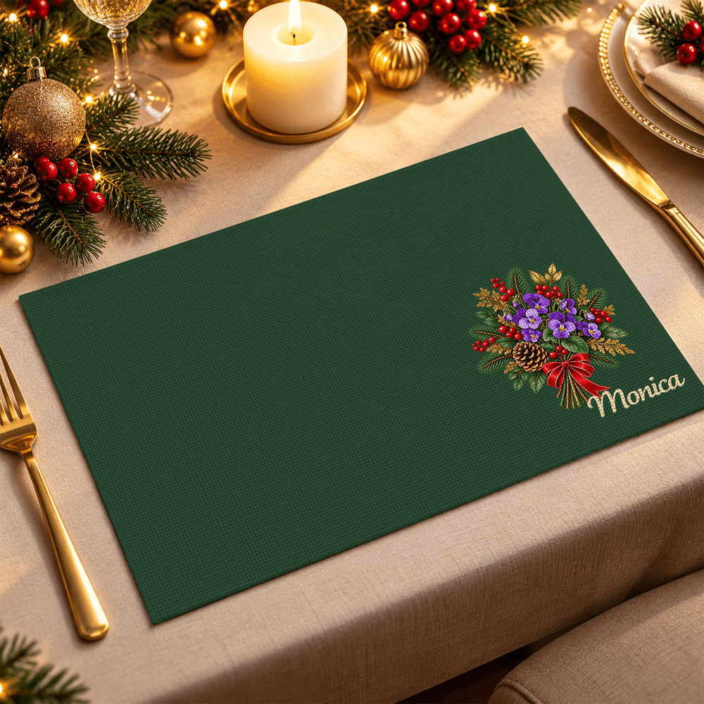 Tovaglietta natalizia personalizzata con fiore del mese di nascita e nome – Decorazione per cucina e sala da pranzo – Regalo di Natale per la famiglia e gli amici 2