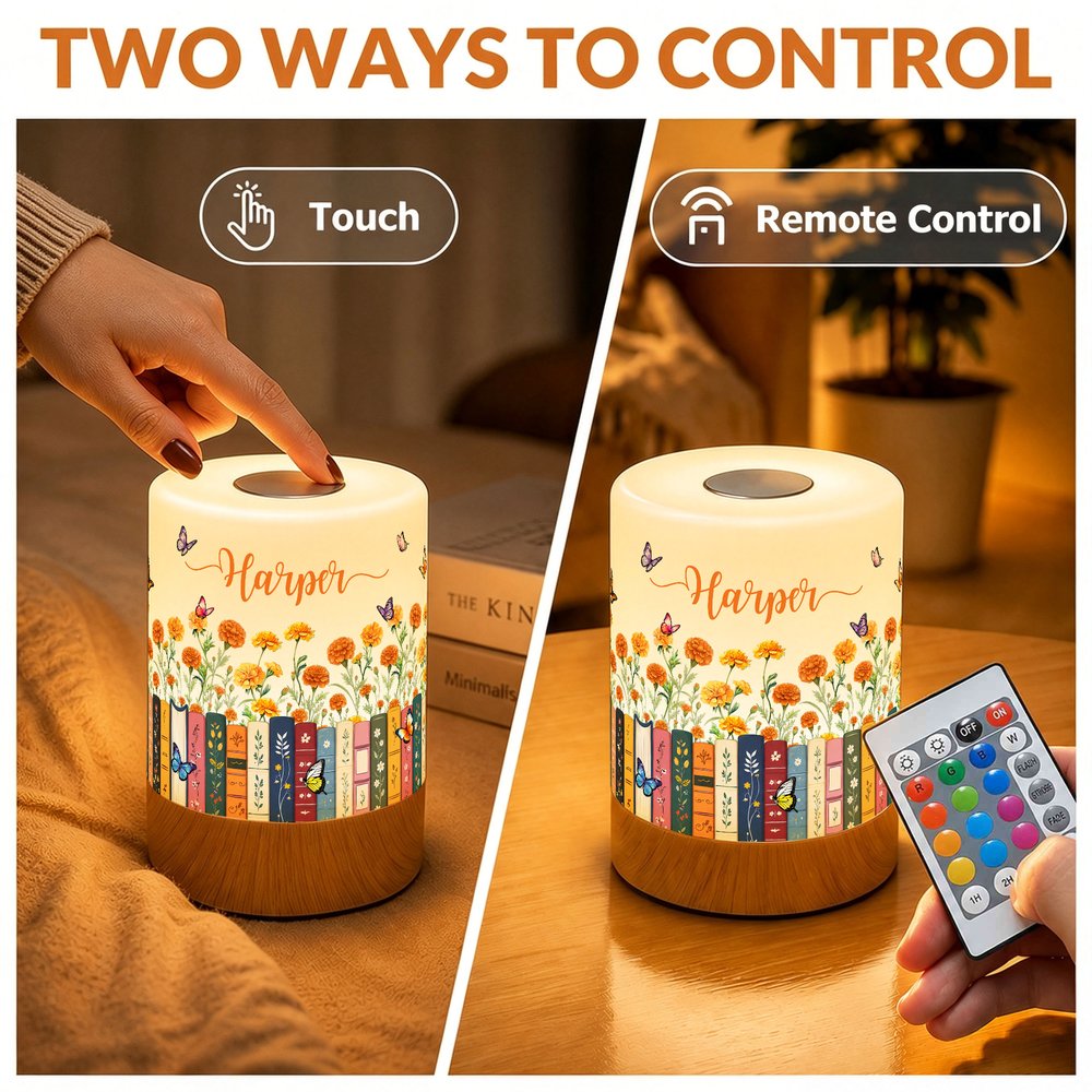 Personalized Birth Flower Books Dimmable Touch LED Night Light with Name and Remote Control Home Decor Birthday Gift for Family Friend Mom 7