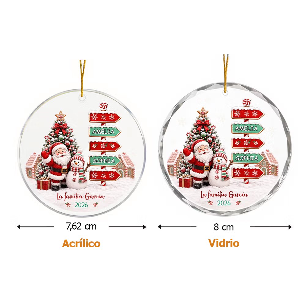 Adorno navideño personalizado de vidrio acrílico con Papá Noel, muñeco de nieve, de 1 a 8 nombres, texto y año - Regalo de navidad para familias 8