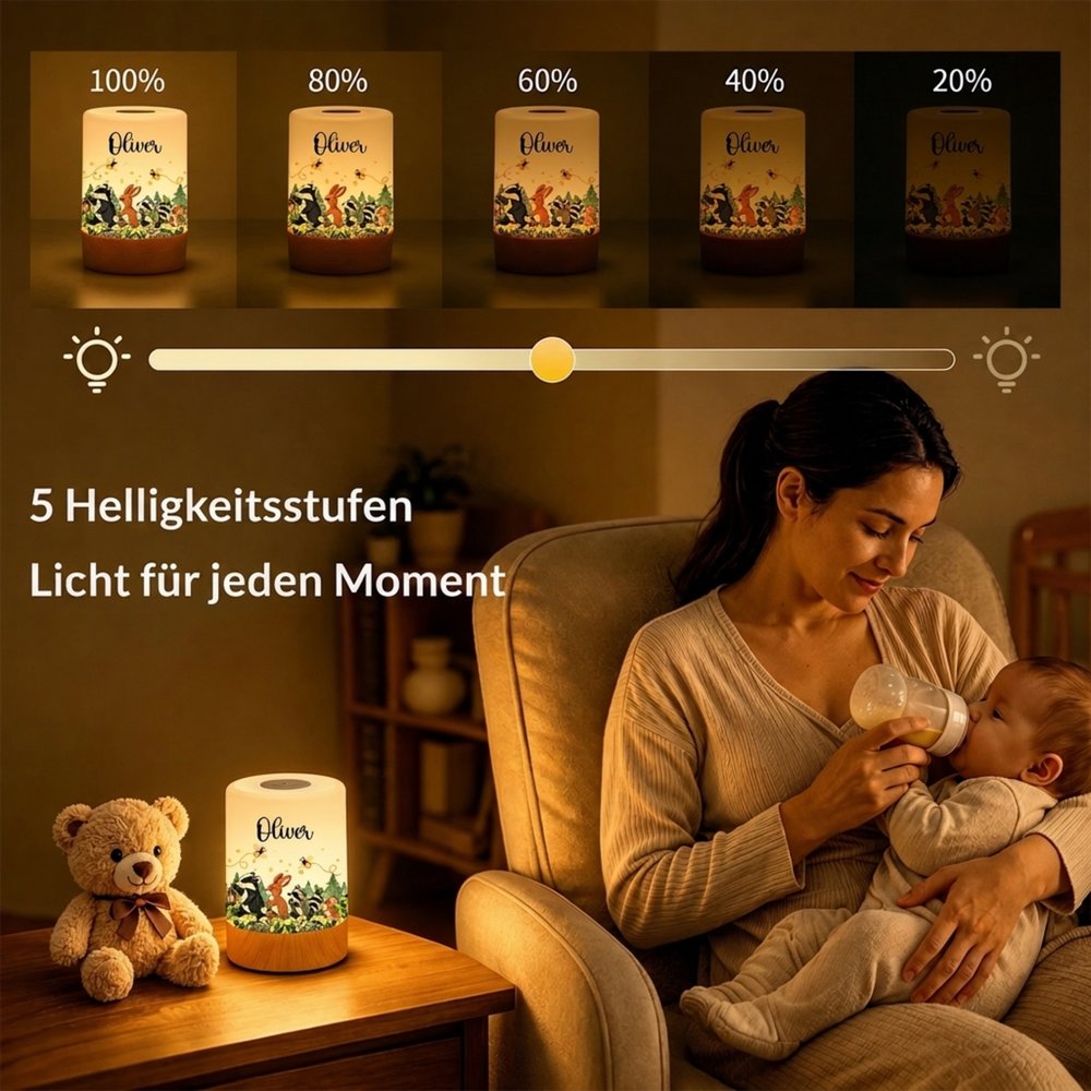 Personalisiertes Nachtlicht mit Waldtier und Namen | mit Hase Reh & Igel | Begleiter durch die Nacht | Geburstags- & Weihnachtsgeschenk für Kinder 7