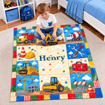 Personalised Patchwork Construction Lorry Faux Quilted Soft Throw Blanket with Name Home Decor Birthday Christmas Holiday Gift for Boys Kids 2