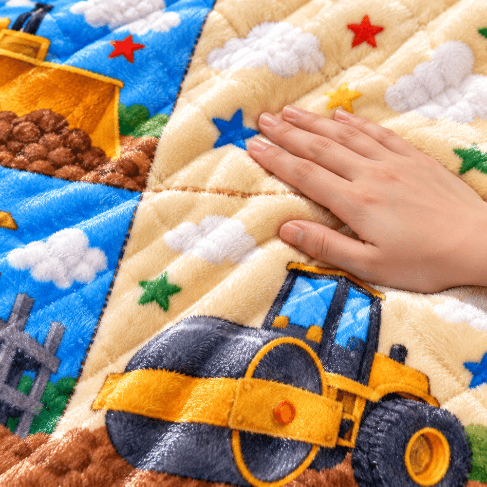 Personalised Patchwork Construction Lorry Faux Quilted Soft Throw Blanket with Name Home Decor Birthday Christmas Holiday Gift for Boys Kids 8