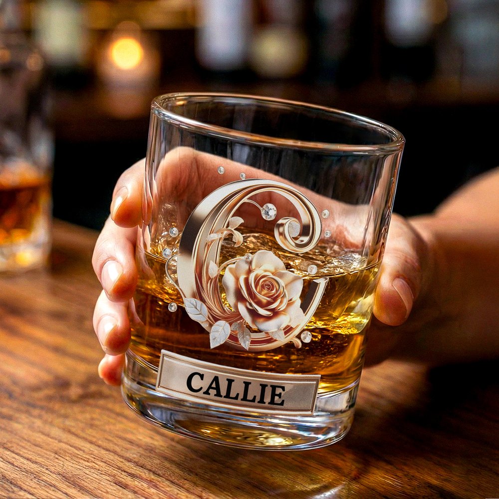 Roses Hold Love, Initials Mark Us - Personalized 10 oz Old Fashioned Rock Whiskey Glass 5