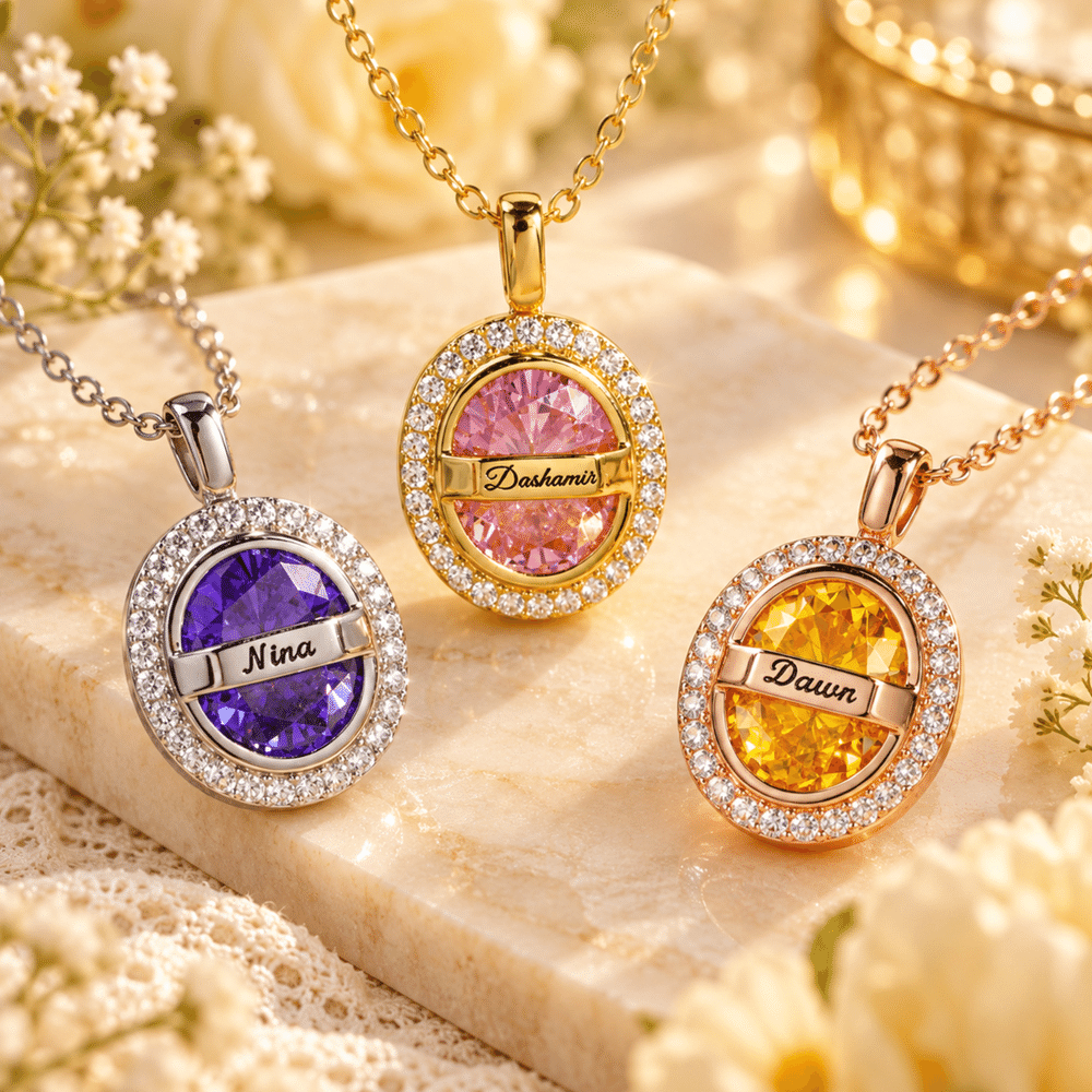 Personalized Birthstone Sterling Silver Necklace with Engraved Name Dainty Jewellery Anniversary Birthday Gift for Women 4
