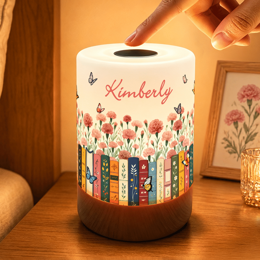 Personalized Birth Flower Books Dimmable Touch LED Night Light with Name and Remote Control Home Decor Birthday Gift for Family Friend Mom 1